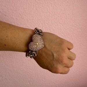 Betsey Johnson Pink Crystal Heart & Rose Bracelet